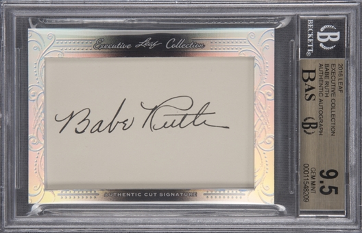 2016 Leaf "Executive Collection" Babe Ruth Signed Card – BGS GEM MINT 9.5/Beckett GEM MINT 10 Signature!